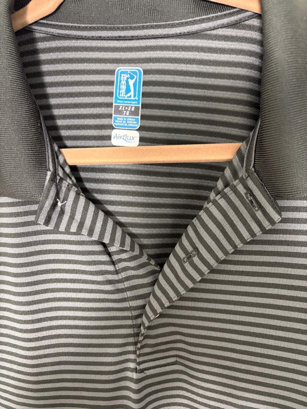 Men's PGA tour Black & Gray Striped Polo Shirt- XL - Picture 2 of 6